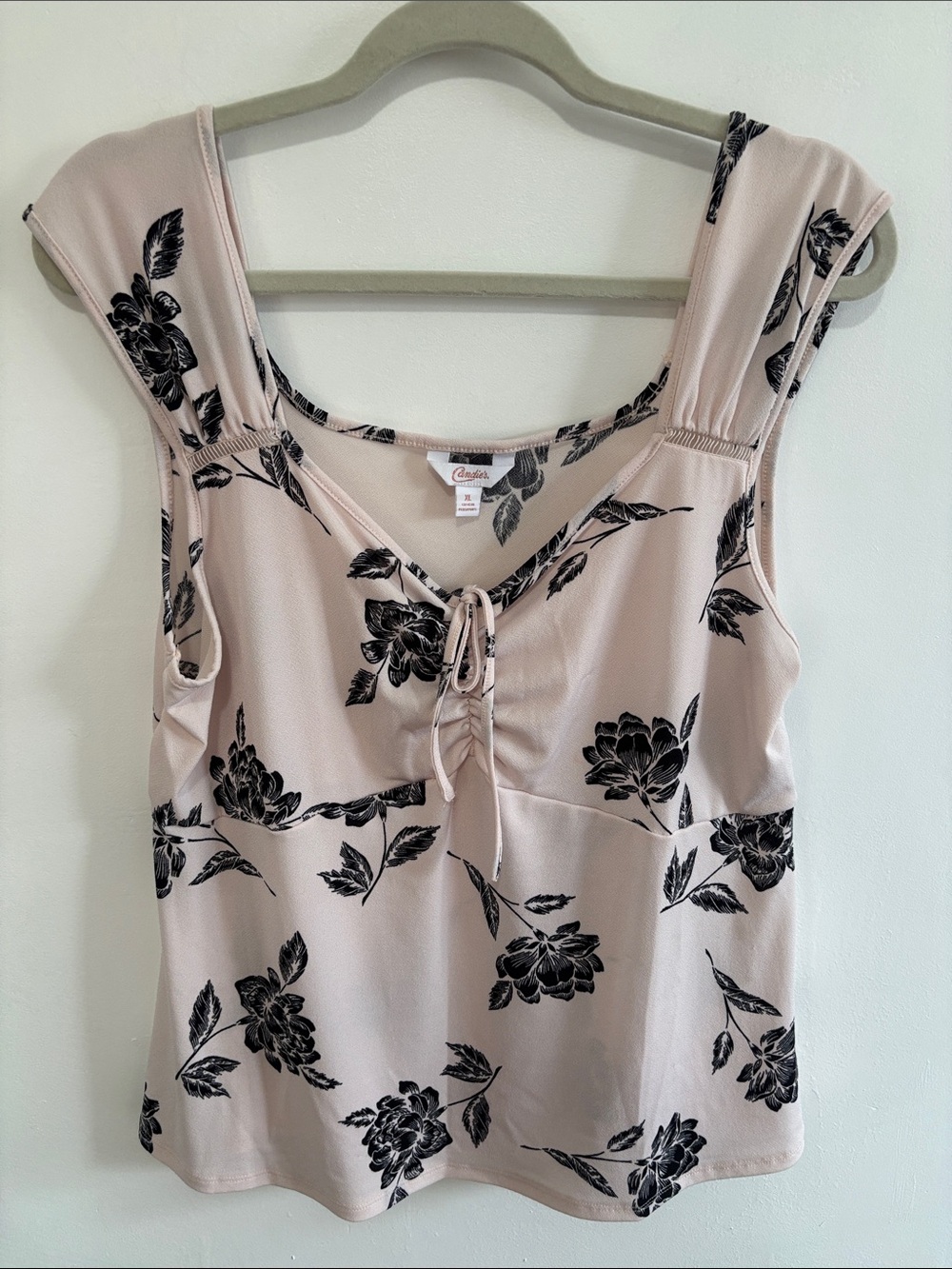 Candie’s Pink Black Floral Ruched Bust Tank Top XL